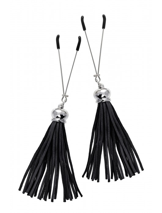 Зажимы на соски «Вилки» с черными кисточками из замши - Pecado - купить с доставкой в Королеве