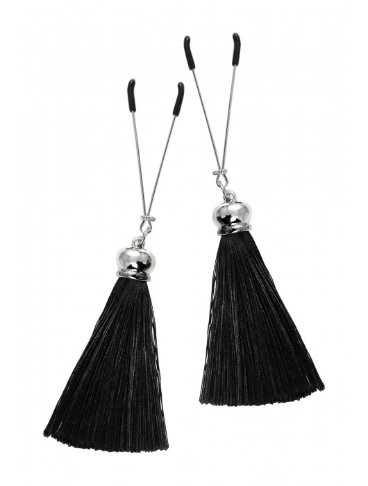 Зажимы на соски «Вилки» с черными кисточками из шелка - Pecado - купить с доставкой в Королеве