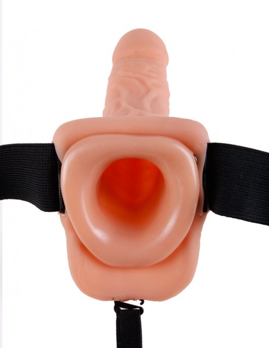 Телесный полый страпон с вибрацией Vibrating Hollow Strap-On with Balls - 24 см. - Pipedream - купить с доставкой в Королеве