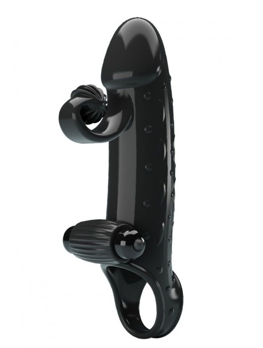 Черная вибронасадка на пенис с подхватом мошонки - 20 см. - Baile - в Королеве купить с доставкой