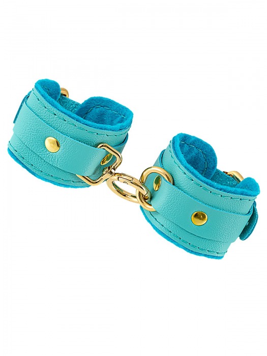 Голубые двуслойные кожаные наручники-браслеты - Pecado - купить с доставкой в Королеве