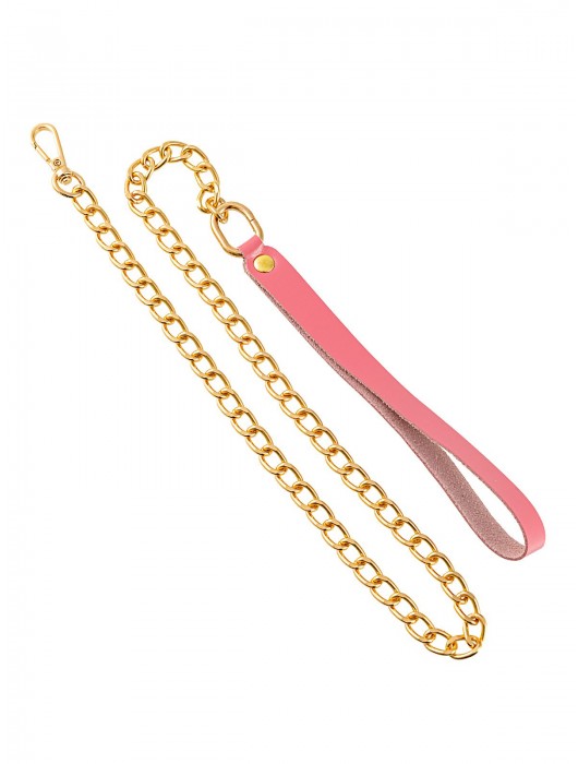 Розовый кожаный поводок с карабином для ошейника - 80 см. - Pecado - купить с доставкой в Королеве