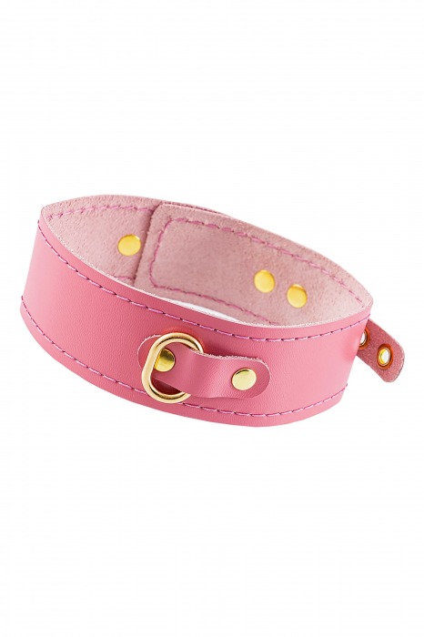Розовый кожаный однослойный ошейник с прошивкой - Pecado - купить с доставкой в Королеве