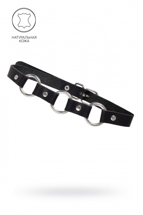 Черный кожаный чокер-ошейник с тремя кольцами - Pecado - купить с доставкой в Королеве