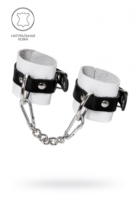 Бело-черные кожаные наручники с одним ремешком с люверсами - Pecado - купить с доставкой в Королеве