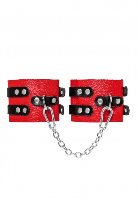 Красно-черные мягкие оковы с двумя ремешками с люверсами - Pecado - купить с доставкой в Королеве