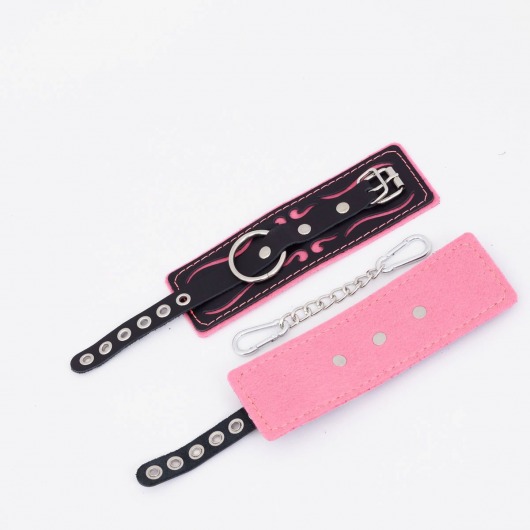 Черно-розовые кожаные наручники с розовой строчкой - Crazy Handmade - купить с доставкой в Королеве