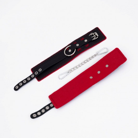 Черно-красные оковы с красной строчкой Sex - Crazy Handmade - купить с доставкой в Королеве