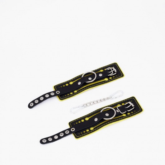 Черно-желтые кожаные наручники с жёлтой строчкой - Crazy Handmade - купить с доставкой в Королеве