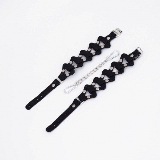 Черные кожаные наручники из звеньев - Crazy Handmade - купить с доставкой в Королеве