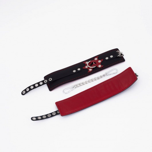 Черные кожаные оковы с красным декором и строчкой - Crazy Handmade - купить с доставкой в Королеве