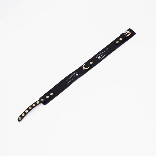 Черный кожаный ошейник с золотистой фурнитурой - Crazy Handmade - купить с доставкой в Королеве