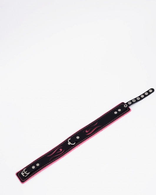 Черно-розовый кожаный ошейник с розовой строчкой - Crazy Handmade - купить с доставкой в Королеве