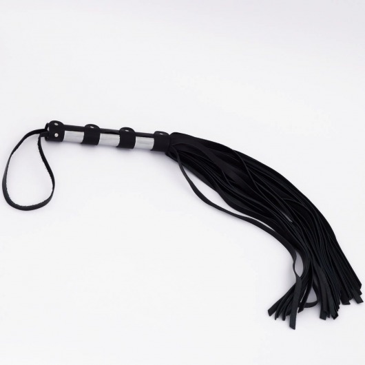 Черный кожаный флоггер со стальной ручкой - 45 см. - Crazy Handmade - купить с доставкой в Королеве