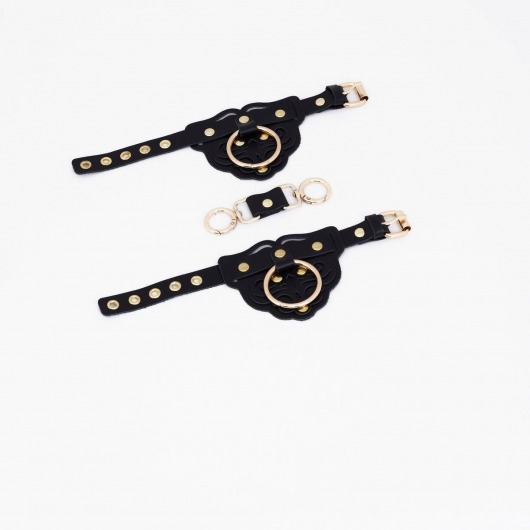 Черные наручники с золотистой фурнитурой - Crazy Handmade - купить с доставкой в Королеве
