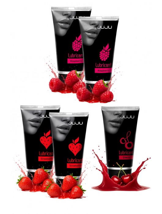 Набор из 5 съедобных лубрикантов JUJU (клубника х 2, малина х 2, вишня) - JuJu - купить с доставкой в Королеве