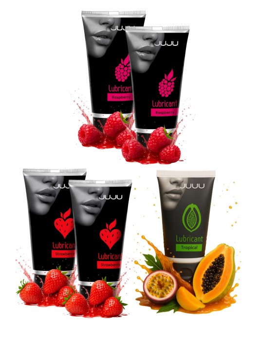 Набор из 5 съедобных лубрикантов JUJU (клубника х 2, малина х 2, тропические фрукты) - JuJu - купить с доставкой в Королеве