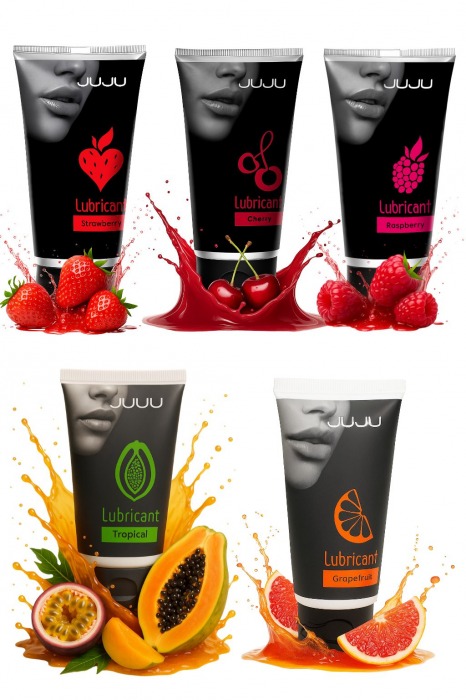 Набор из 5 съедобных лубрикантов JUJU (клубника, малина, тропические фрукты, вишня, грейпфрут) - JuJu - купить с доставкой в Королеве