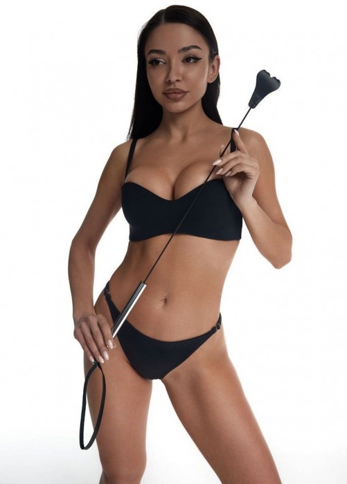 Стек с черным кожаным наконечником в виде сердца и металлической ручкой - 67 см. - Crazy Handmade - купить с доставкой в Королеве