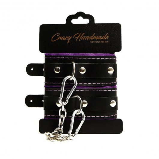 Черно-фиолетовые скругленные наручники с мягкой подкладкой - Crazy Handmade - купить с доставкой в Королеве