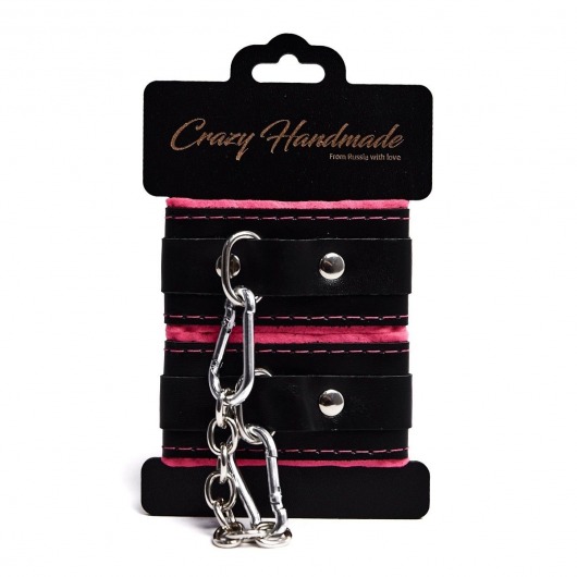 Черно-розовые скругленные наручники с мягкой подкладкой - Crazy Handmade - купить с доставкой в Королеве