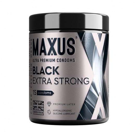 Черные утолщенные презервативы MAXUS Extra Strong с железным кейсом - 15 шт. - Maxus - купить с доставкой в Королеве