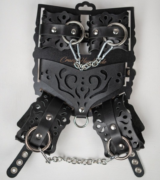 Черный ажурный кожаный набор фиксаций - Crazy Handmade - купить с доставкой в Королеве