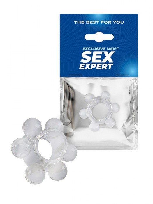 Прозрачное эрекционное кольцо с 6 стимулирующими шариками - Sex Expert - в Королеве купить с доставкой