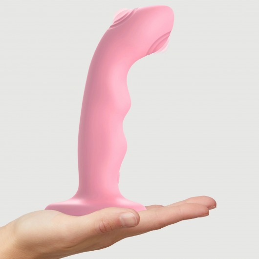 Розовая насадка-стимулятор Strap-On-Me Tapping Dildo Wave - Strap-on-me - купить с доставкой в Королеве