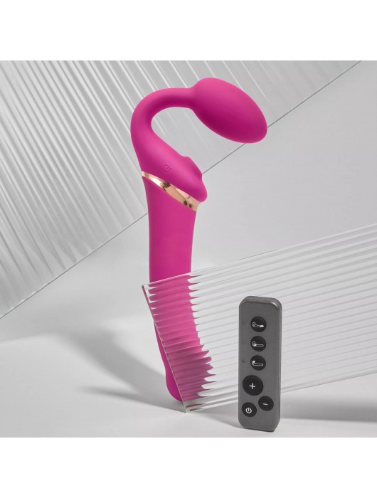 Ярко-розовый безремневой страпон Multi Orgasm Bendable Strap-On size XL с клиторальной стимуляцией - Strap-on-me - купить с доставкой в Королеве