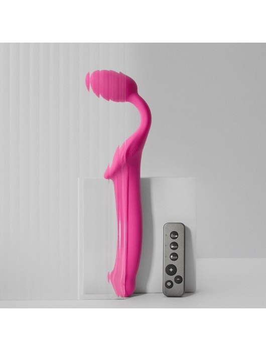 Ярко-розовый безремневой страпон Strap-on-me Vibrating Bendable Strap-On size XL - Strap-on-me - купить с доставкой в Королеве