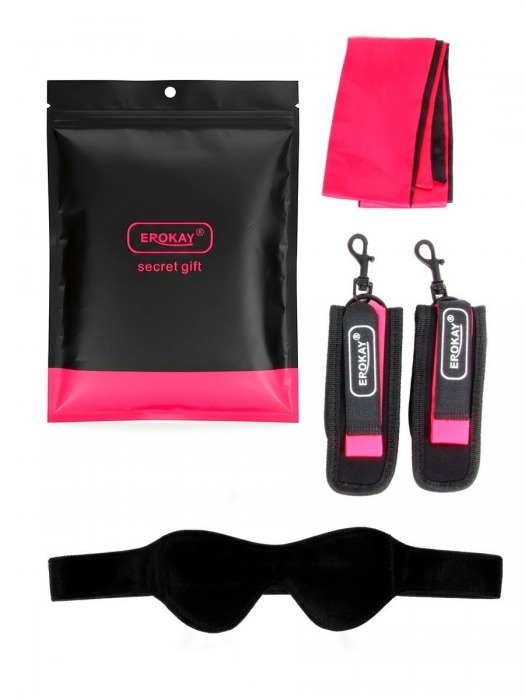 Черно-розовый эротический набор: маска, наручники и повязка - Erokay - купить с доставкой в Королеве