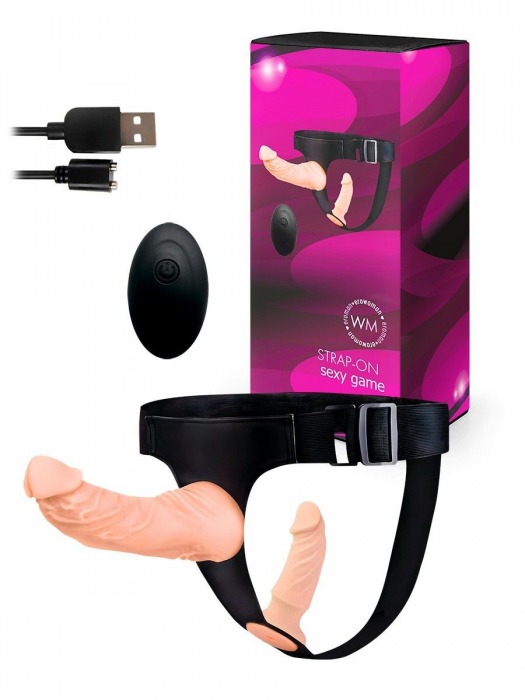 Женский страпон с 2 насадками, вибрацией и пультом ДУ - Erowoman-Eroman - купить с доставкой в Королеве