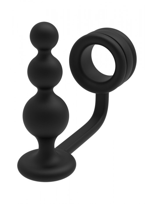 Черное эрекционное кольцо с анальной елочкой Cockring With Beaded Anal Plug - Dream Toys - в Королеве купить с доставкой