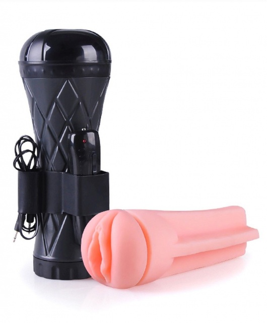 Телесный мастурбатор-вагина в черной колбе с вибрацией - Boys of Toys - в Королеве купить с доставкой