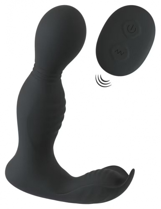 Черная анальная пробка с вибрацией, вращением и пультом ДУ RC Butt Plug with 2 Functions - Orion - в Королеве купить с доставкой