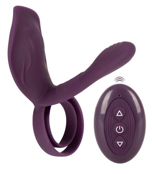 Фиолетовая насадка на член с клиторальным отростком и пультом ДУ RC Couple’s Vibrator 2 - Orion - в Королеве купить с доставкой
