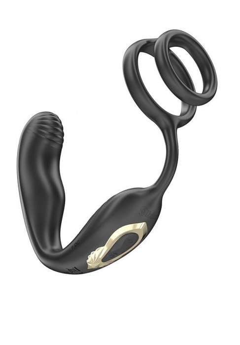 Черная анальная пробка с вращением и эрекционными кольцами - Ibiza - в Королеве купить с доставкой