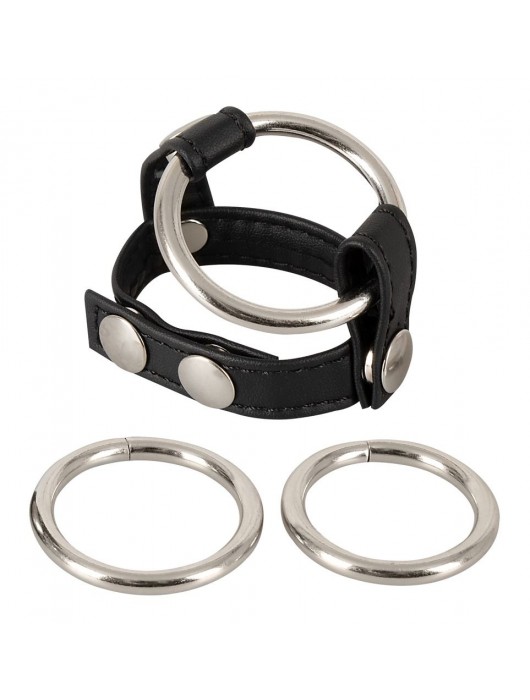 Подхват для мошонки с 3 съемными эрекционными кольцами Leder-Riemen - Orion - в Королеве купить с доставкой
