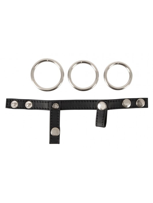 Подхват для мошонки с 3 съемными эрекционными кольцами Leder-Riemen - Orion - в Королеве купить с доставкой