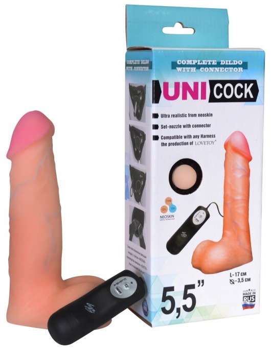 Фаллическая насадка Харнесс UNICOCK 5,5  с вибрацией - 17 см. - LOVETOY (А-Полимер) - купить с доставкой в Королеве