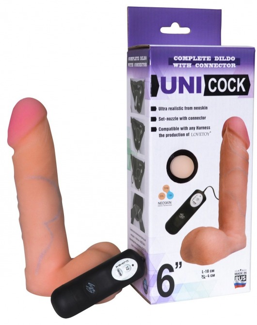 Фаллическая насадка Харнесс UNICOCK 6  с вибрацией - 18 см. - LOVETOY (А-Полимер) - купить с доставкой в Королеве