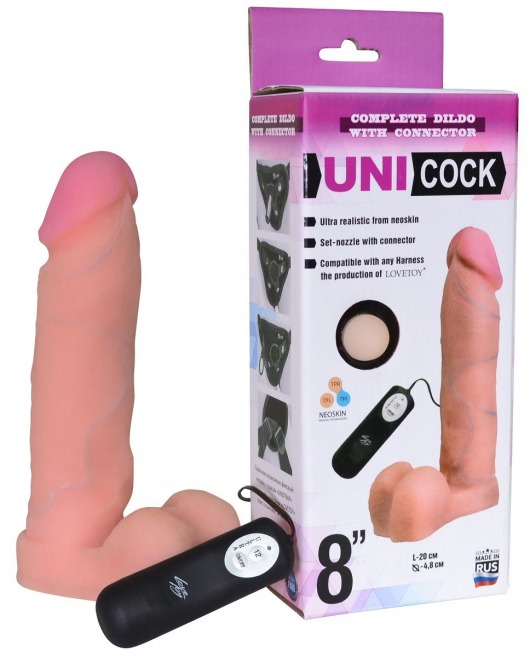 Фаллическая насадка Харнесс UNICOCK 8  с вибрацией - 20 см. - LOVETOY (А-Полимер) - купить с доставкой в Королеве