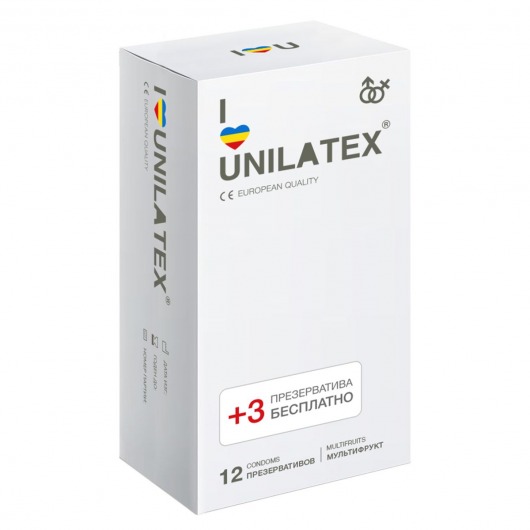 Разноцветные ароматизированные презервативы Unilatex Multifruit  - 12 шт. + 3 шт. в подарок - Unilatex - купить с доставкой в Королеве