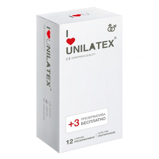 Ультратонкие презервативы Unilatex Ultra Thin - 12 шт. + 3 шт. в подарок - Unilatex - купить с доставкой в Королеве
