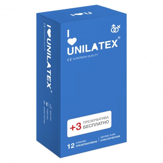 Классические презервативы Unilatex Natural Plain - 12 шт. + 3 шт. в подарок - Unilatex - купить с доставкой в Королеве