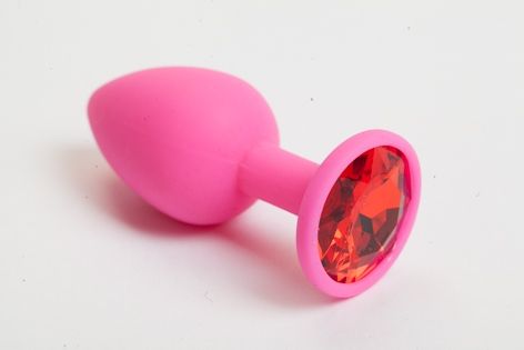 Розовая анальная пробка с красным кристаллом - 9,5 см. - 4sexdreaM - купить с доставкой в Королеве