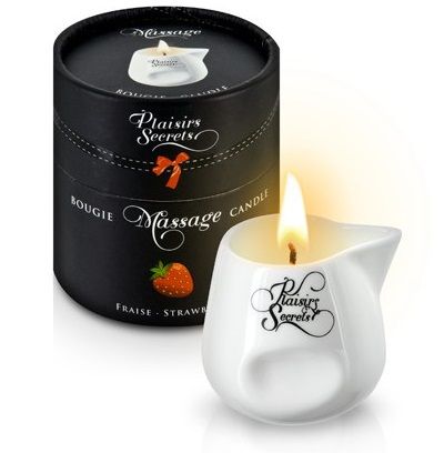 Массажная свеча с ароматом клубники Bougie de Massage Gourmande Fraise - 80 мл. - Plaisir Secret - купить с доставкой в Королеве