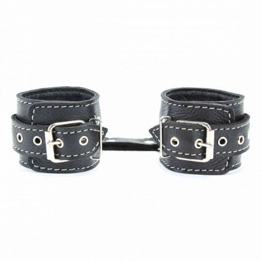 Чёрные кожаные наручники с крупной строчкой - БДСМ Арсенал - купить с доставкой в Королеве