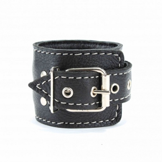 Чёрные кожаные оковы с крупной строчкой - БДСМ Арсенал - купить с доставкой в Королеве